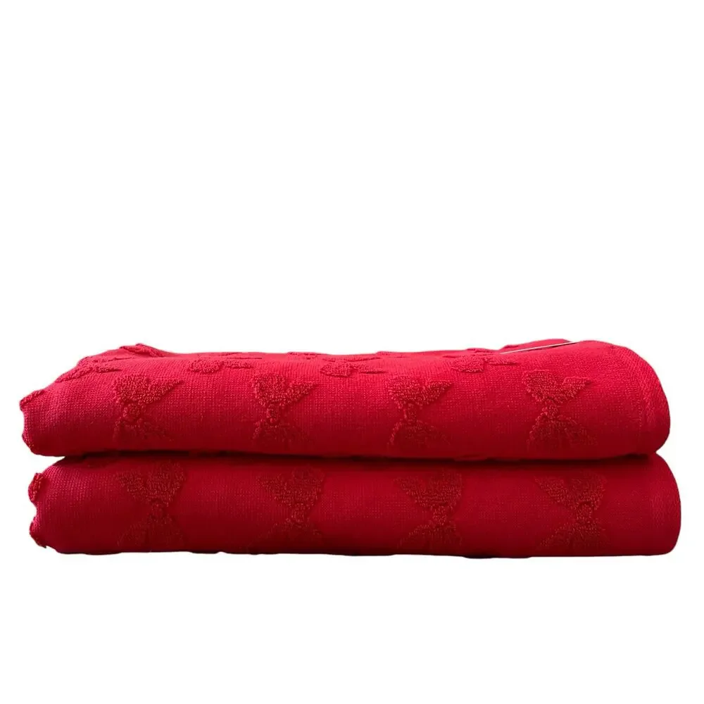 Bella Lux Christmas BOWS Bath Towel Set of 2 Chic Holiday Red Bathroom Decor New